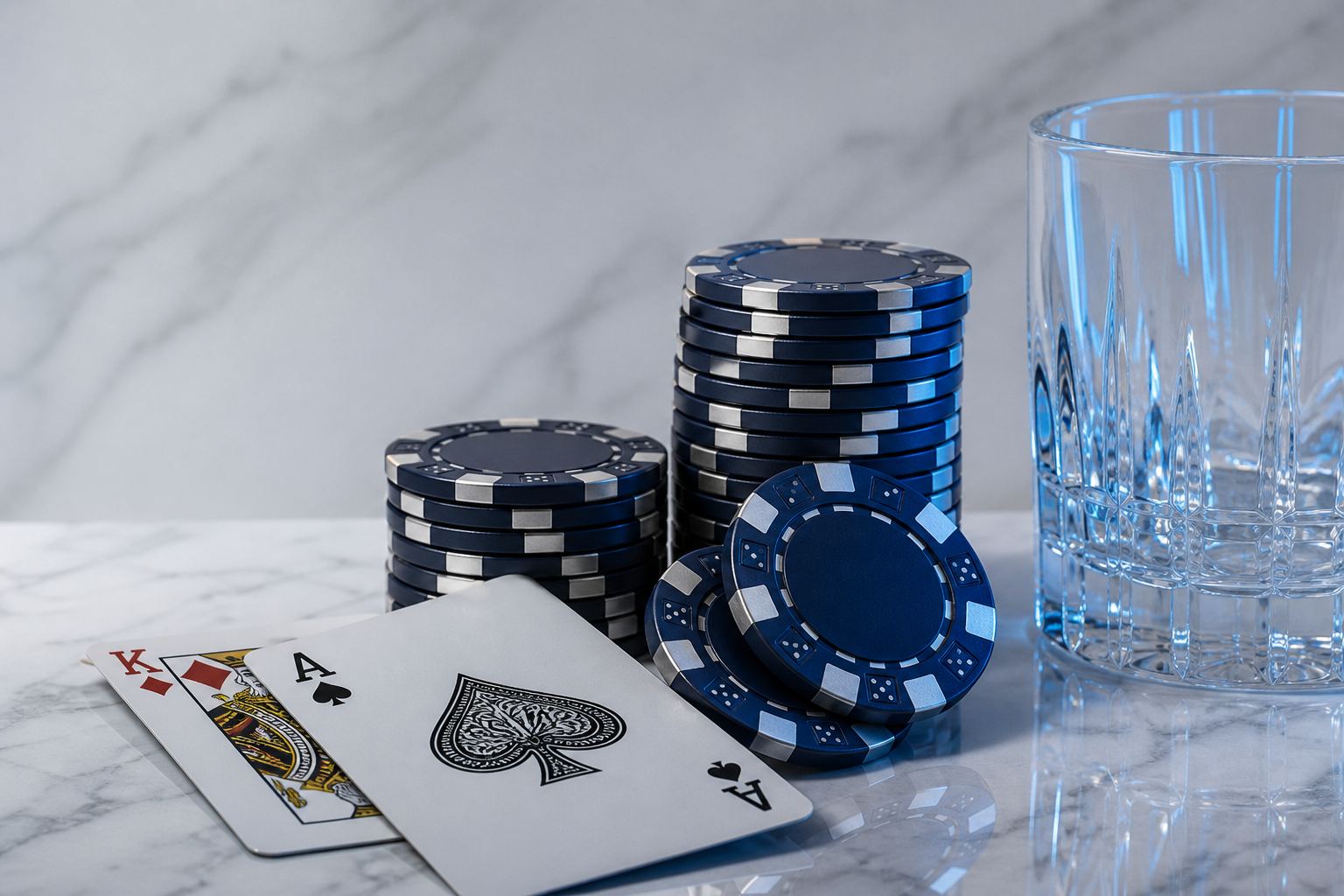 Fichas y naipes sobre una mesa clara, motivo visual de comparación de juego.